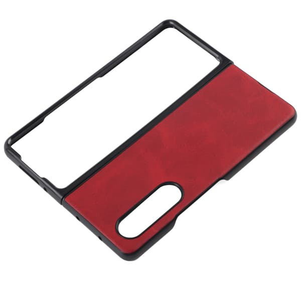 Hard Leather Case for Samsung Galaxy Z Fold 3 Mobile Phone Anti-scratch Shockproof Cover Red