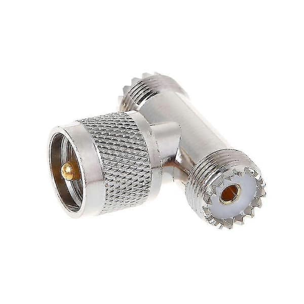 T-formet UHF Han Pl259 Til 2 UHF Hun So239 Triple RF-stik 3-vejs Koaksialadapter
