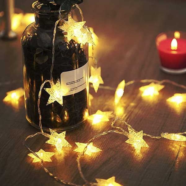 #LED-lyskæder 6M Juledekoration 40 Varm Hvide Stjerneformede Lyskæder#