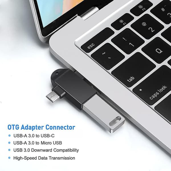 Micro USB/USB-C til USB 3.0-adapter med håndleddsstropp (2-pakning) - Svart