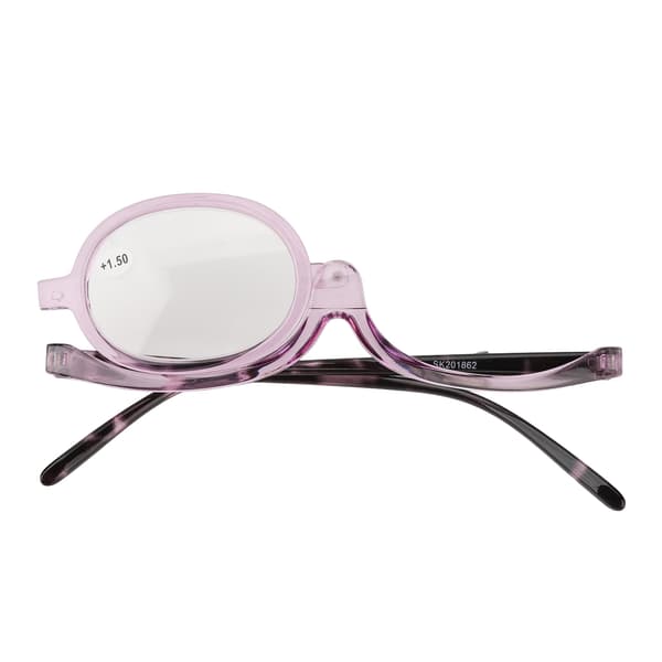 Single-Lens Makeup Glasses Foldable Transparent Purple Frame Rotating Magnifying Cosmetic Glasses +1.50