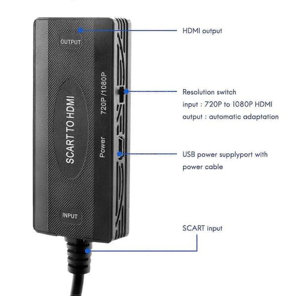 Scart til -kompatibel kabelomformer Scart til -kompatibel HD 1080p videokonverterer