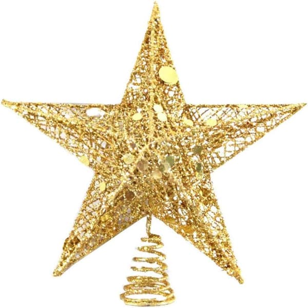 Juletræsstjerne, 25 cm (guld) glitrende juletræsdekorationer