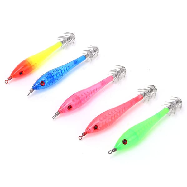 5 st Luminous Squid Jigs Artificial Fishing Lures with 2 Layer Hooks Fishing Accessories