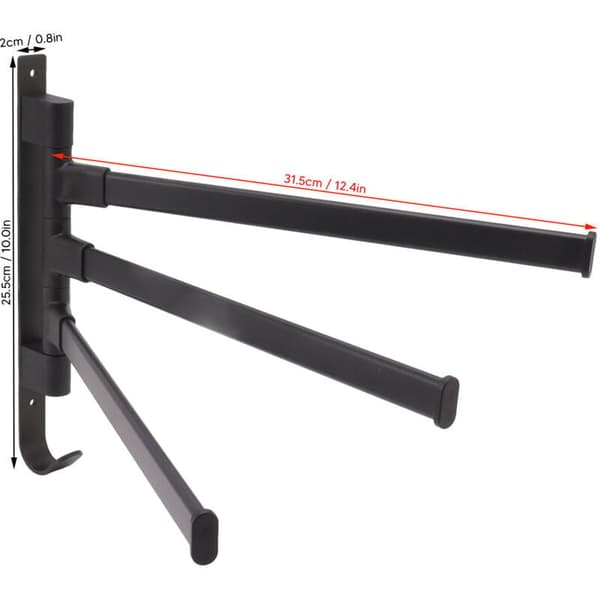 Rotating Black Towel Holder, Drill-Free Wall Mount, 3-Arm Corner Towel Rack for Bathroom