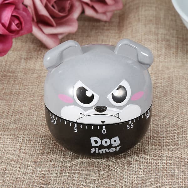 Mechanical Kitchen Timer Cute Dog Manual Counter for Home Cooking Reminder Tool (Grey)