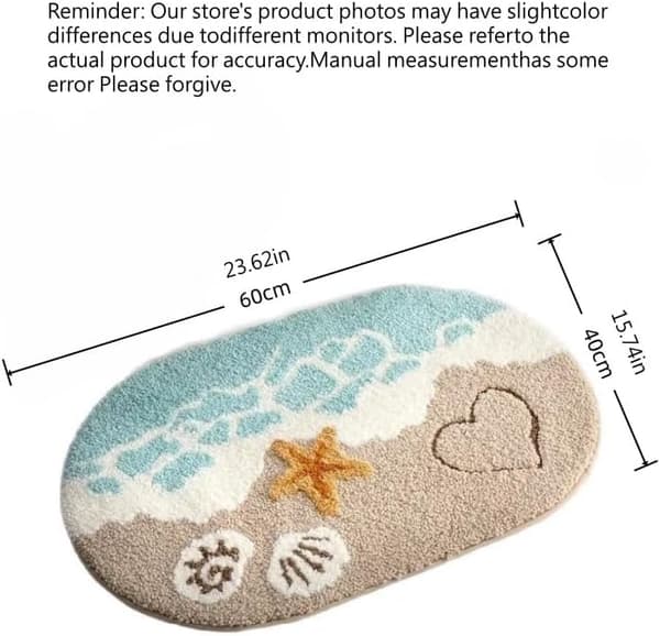 Blød og absorberende badeværelsesmåtte med strandtema, skridsikker, perfekt til badeværelsesindretning, blå