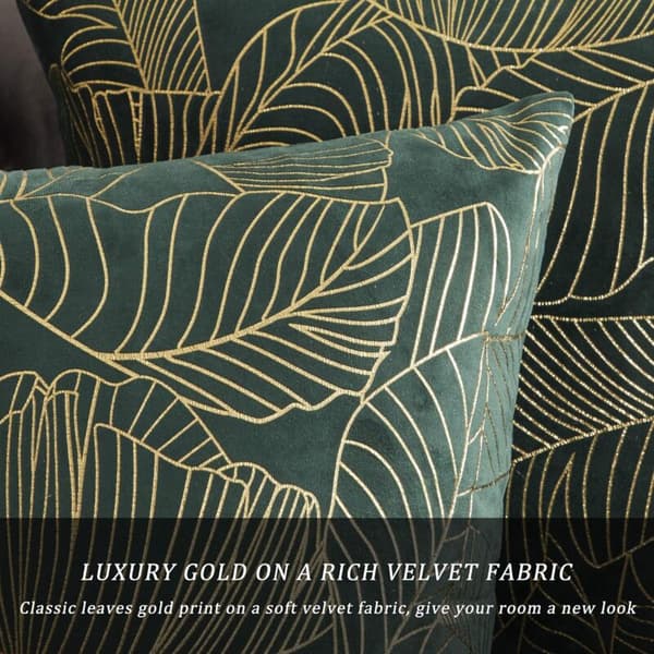 Kuddfodral 50x50cm Sammet Guld Blad Kuddfodral Grönt Dekorativt Kuddfodral Överkast Kudde för Soffa Sovrum Vardagsrum Set om 2