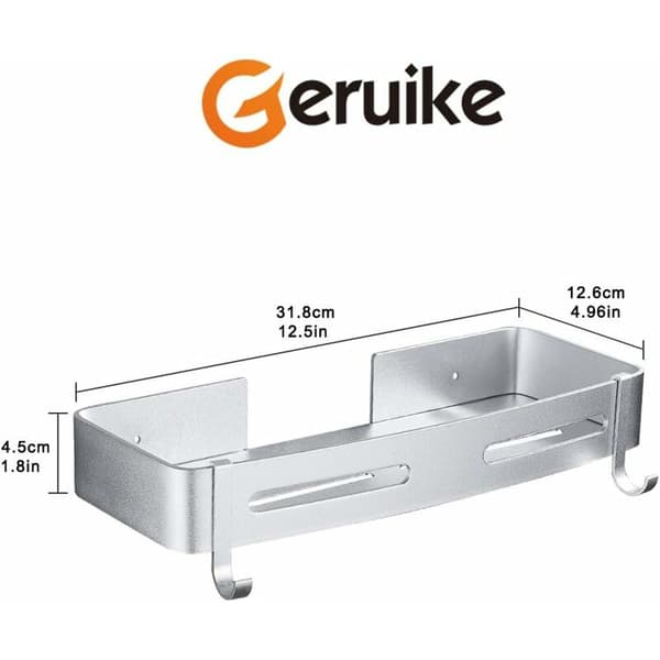 Selvklæbende brusehylde, badeværelseshylde uden boring, vægmonteret brusehylde, rustfrit aluminium, badeværelsestilbehør, sølv, rektangulær