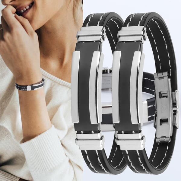 2 stk. armbånd i rustfrit stål og silikone, mode til mænd, justerbart armbånd, smykketilbehør