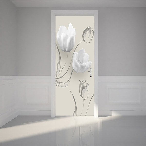 1 piece creative renovation door stickers 3D white peony