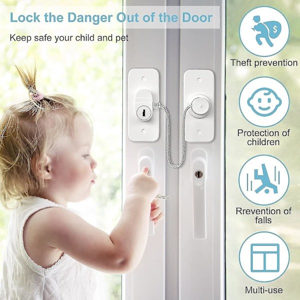 Window Lock 2-pack, Versatile Window Restrictor, Self-Adhesive for Drill-Free Window Lock, Refrigerator Lock with Key, Child Safety