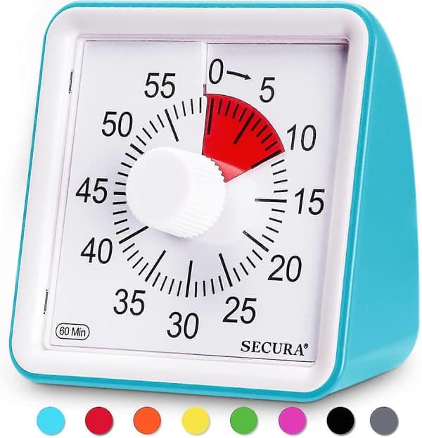 60-minutters visuel timer, nedtællingsur til klasseværelset, lydløs timer til børn og voksne (blå)