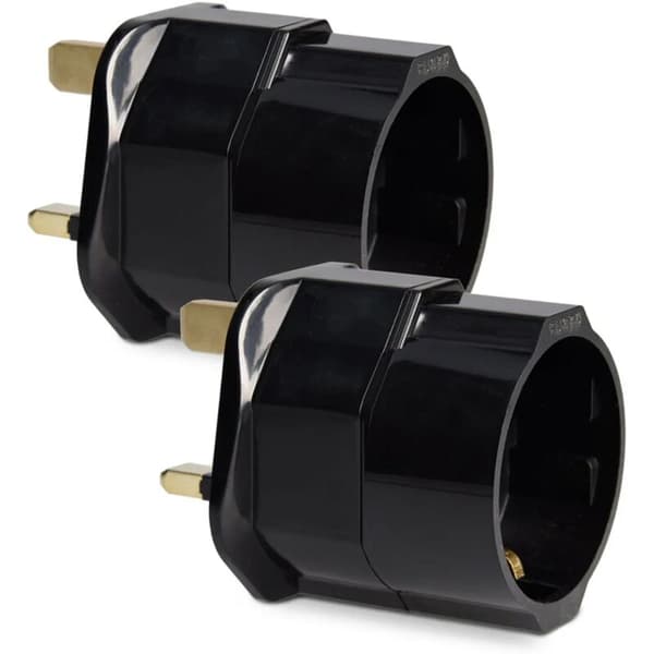 2x britisk stikadapter - Schuko type G - Frankrig til britisk stik - Kompakt rejseadapter - Kompatibel med flere lande