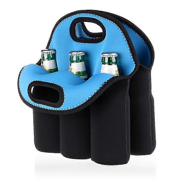 Set med 1 - Isolerad vinväska i neopren + 6-pack väska för öl/vattenburkar blue