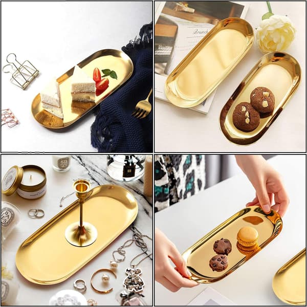 Guld bakke Oval bakke Rustfrit stål Metal opbevaringsbakke til snacks