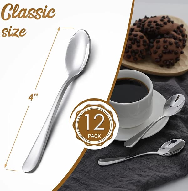Demitasse espressoskeer 4 tommer rustfrit stål mini kaffe te dessert bestik til hjemmecafé, 12 dele