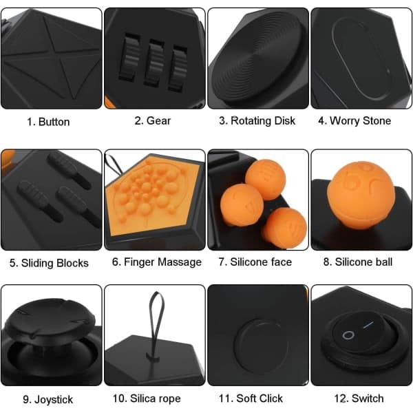 Stressavlastande Fidget Cube Leksak 12 Sidor Ångest Uppmärksamhet Reli