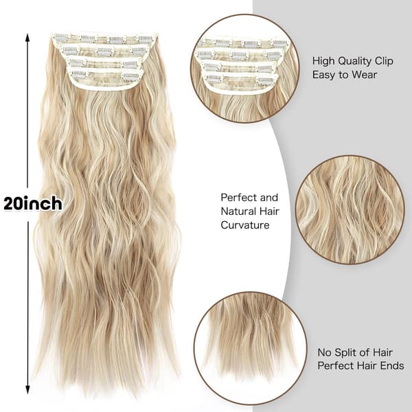 55 cm Hårforlængelser med Clips Krøllede Bløde Syntetiske Clip-In Hårforlængelser til Kvinder og Piger Farve Blond med Beige Blonde Striber-FX-