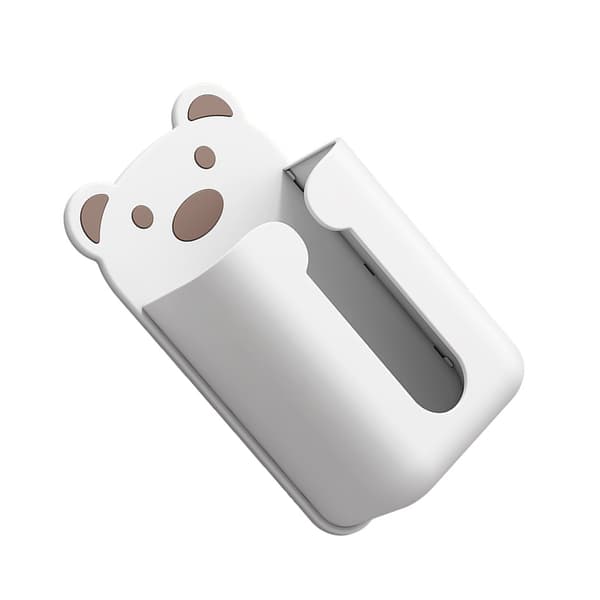 Wall Mounted Tissue Box Punch Free Cute Bear Pattern Plastic Tissue Holder for Home Bathroom White Bear Brown 0.6