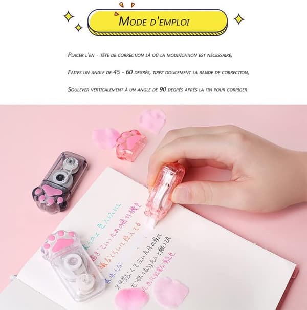 3-pak søde korrektionstape, kattekorrektionstape, Kawaii farve