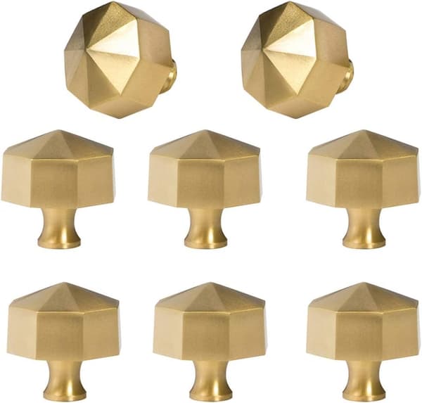 Solid Brass Knobs, Beautiful Brushed Gold Kitchen Knobs, Modern European Style Dresser Drawer Pulls 8-Pack Diameter: 1.18\" 30mm