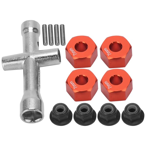 12 mm kuusikulmainen pyörännavan sovitin 7 mm paksu M4 laippalukkomutterit ristiavainsetti 1/10 RC-autoon, punainen