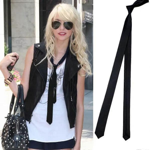 Mode Elegant Sort Slips Klassisk Smal Slips Ny Satin Supersmal Slips