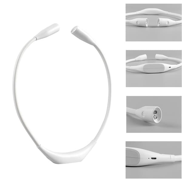 Nakkelys, USB-oppladbart 3 lysstyrkenivåer 360° fleksibelt LED-leselys for løping/lesing/studier (hvit)