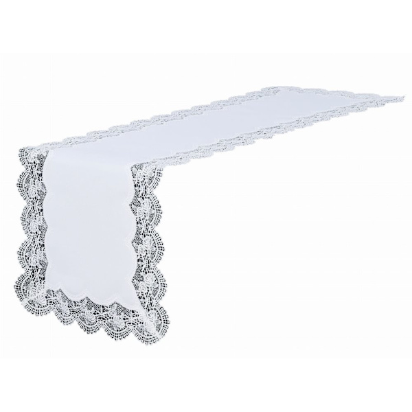 Table runner 85x85 white square Rosse with rose lace