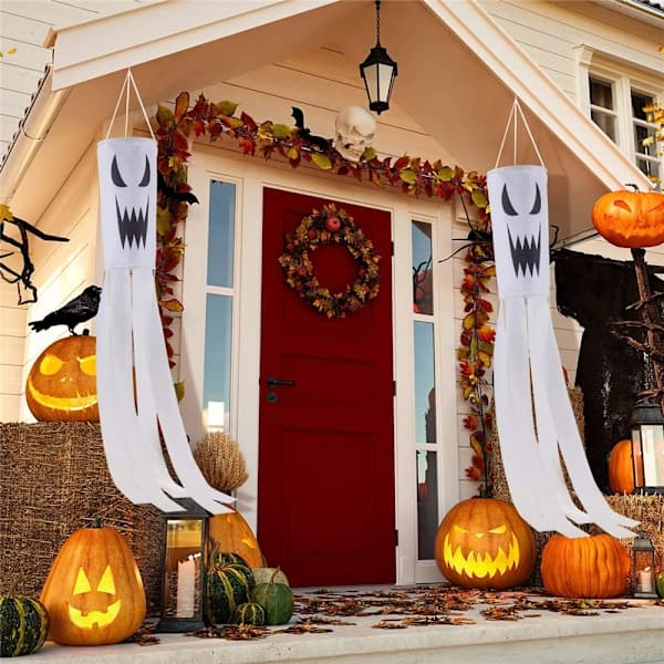 LED Ghost Windsock til Halloween, Udendørs Havepynt og Fest Hængende Rekvisitter 2 stk