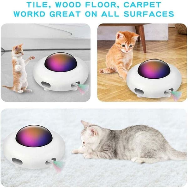 Interactive UFO Cat Toy with Rotating Feather, Smart Mode, Low Noise, Automatic Shut-off, Charging