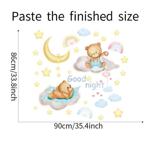 Bear Sleeping on Moon and Stars, Wall Decals for Kids, Nursery