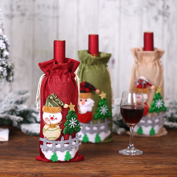 3 st julepynt til vinflasker i burlap