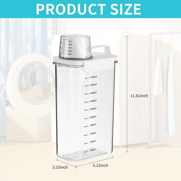 2300ML Vaskemiddeldispenser med Målekop, Multifunktionel Vaskemiddeldispenser, Velegnet til Opbevaring af Vaskemiddel