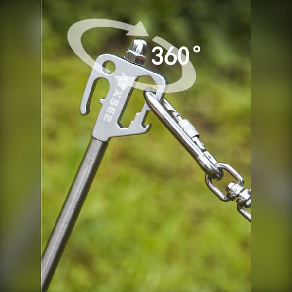 Camping hundeanker 360° roterende jordspyd til hund — 40cm rustfrit stål & aluminiumslegering, konisk hoved, gummihylster, quick-hook