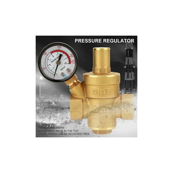 CRUEL DN15 Messing Trykkreduserende Ventil Trykkregulator - Justerbar Vanntrykkregulator med Måler