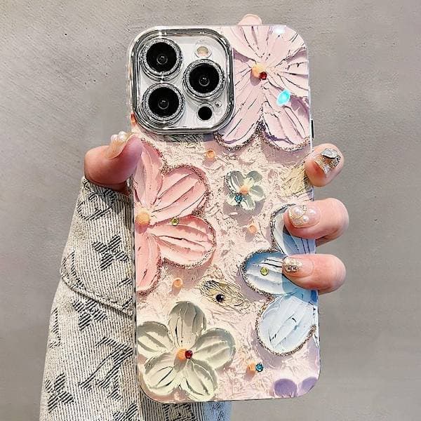 iPhone 13 Pro mobildeksel, fargerikt blomstermønster, mykt etui