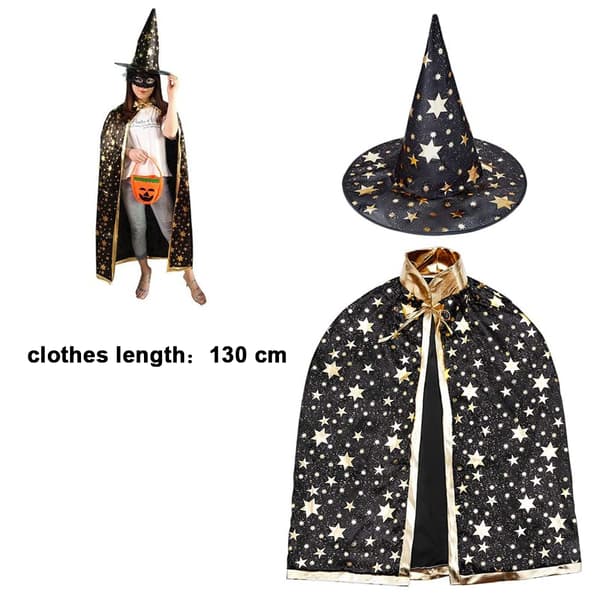 Troldmandskappe Heksekappe med hat, Halloween kostume rekvisitter til