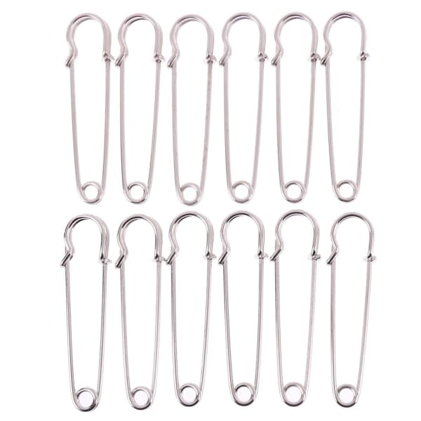 12 store stærke sikkerhedsnåle i rustfrit stål, Jumbo størrelse sølv Silver