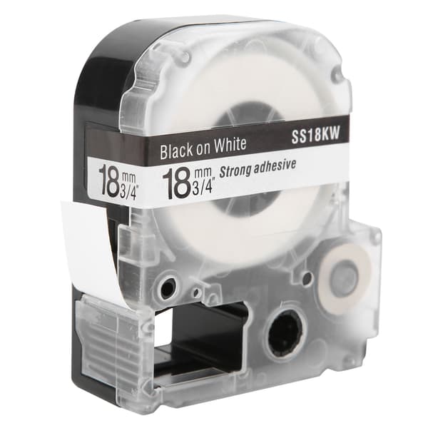 Label Making Tape 18mm PET Waterproof Labeling Tape for Epson Label Printer/KingJim Label Machine Black Text on White Background