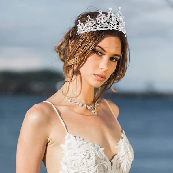 Dronningekrone og Tiara Prinsessekrone til Kvinder og Piger Krystal Hårbøjle til Brud