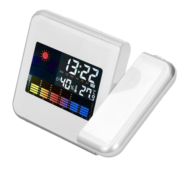 Weather Station Clock Temperature Humidity LCD Color Display LED Backlight Snooze Function Projection Alarm Clock White Without Wiring