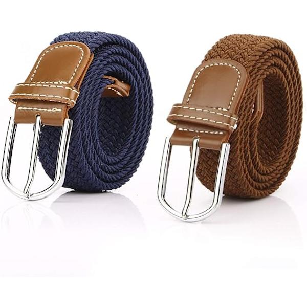 2-pack flätade bälten för kvinnor, stretchigt elastiskt midjeband i canvas
