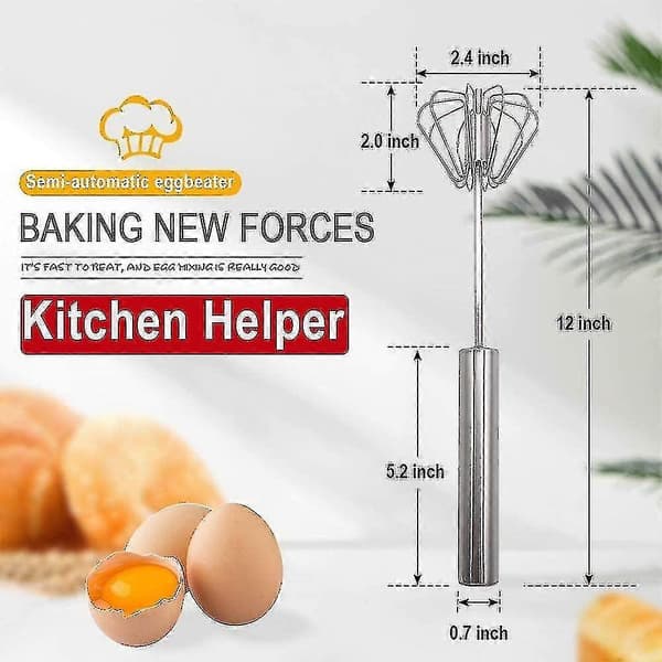 Stainless Steel Egg Whisk, Rotating Semi-Automatic Egg Beater, Makes Stirring Easy (santanxing)