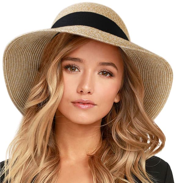 Dame solhat i strå med UV-beskyttelse, sammenfoldelig bred skygge, sommerhat (56-58 cm)