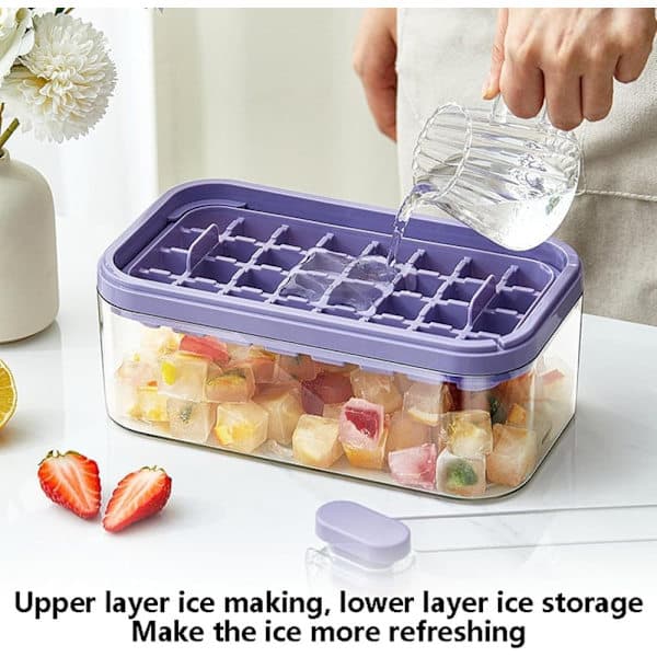 Large Silicone Ice Cube Tray for 64 Ice Cubes - Flexible and Reusable Ice Cube Mold for Freezers and Drinks Purple