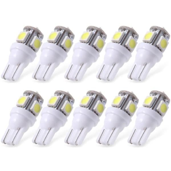 T10 w5w LED med 5 st 5050SMD 6000k chip 12v DC 10-pack Vit