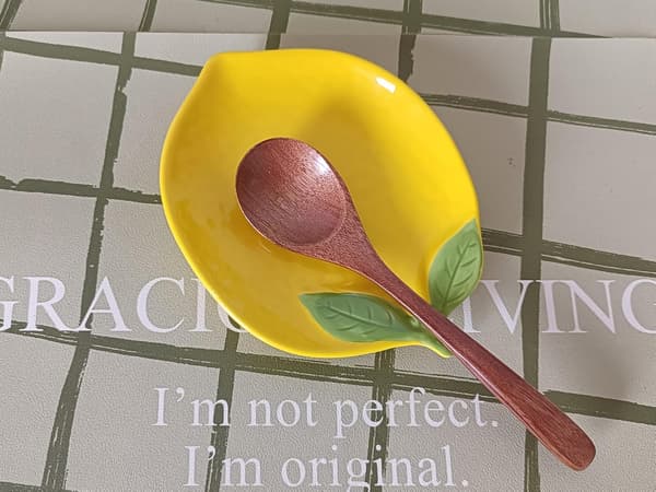 Ceramic Spoon Rest for Stove Top, Cute Lemon Shaped Spoon Holder for Kitchen Counter