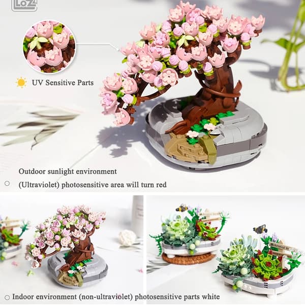Mini Buket Byggesten Blomst Sakura Bonsai 3D Model Boligindretning Børns Samlede Legetøj Pigegaver
